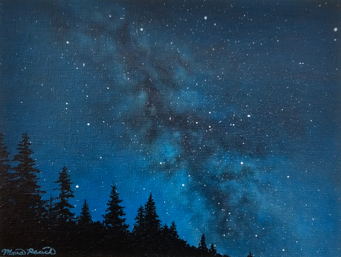 Painting of the Milky Way over a dune