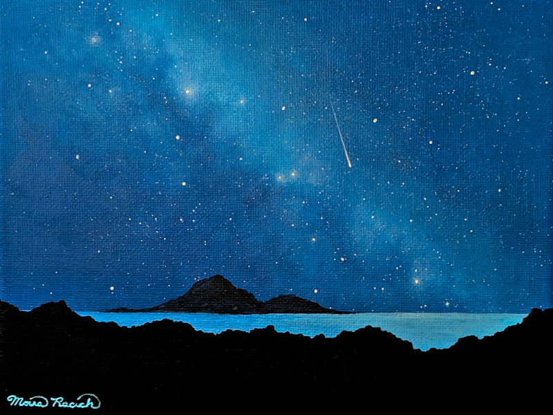 Painting of an island at night