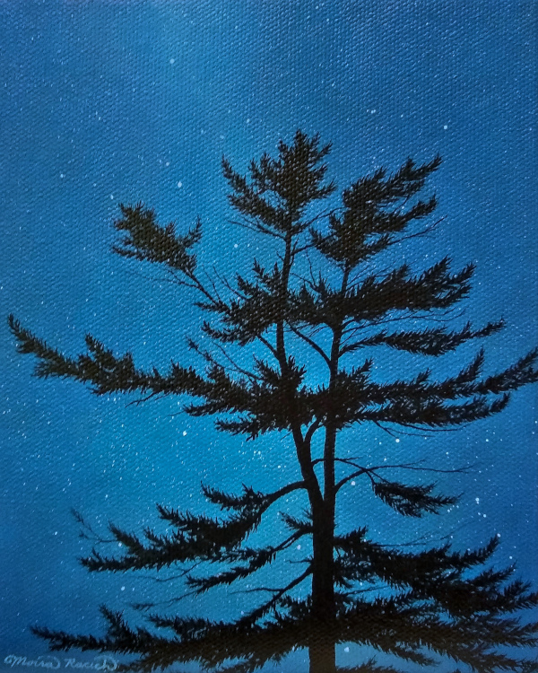 Painting of a tree with a splitting trunk